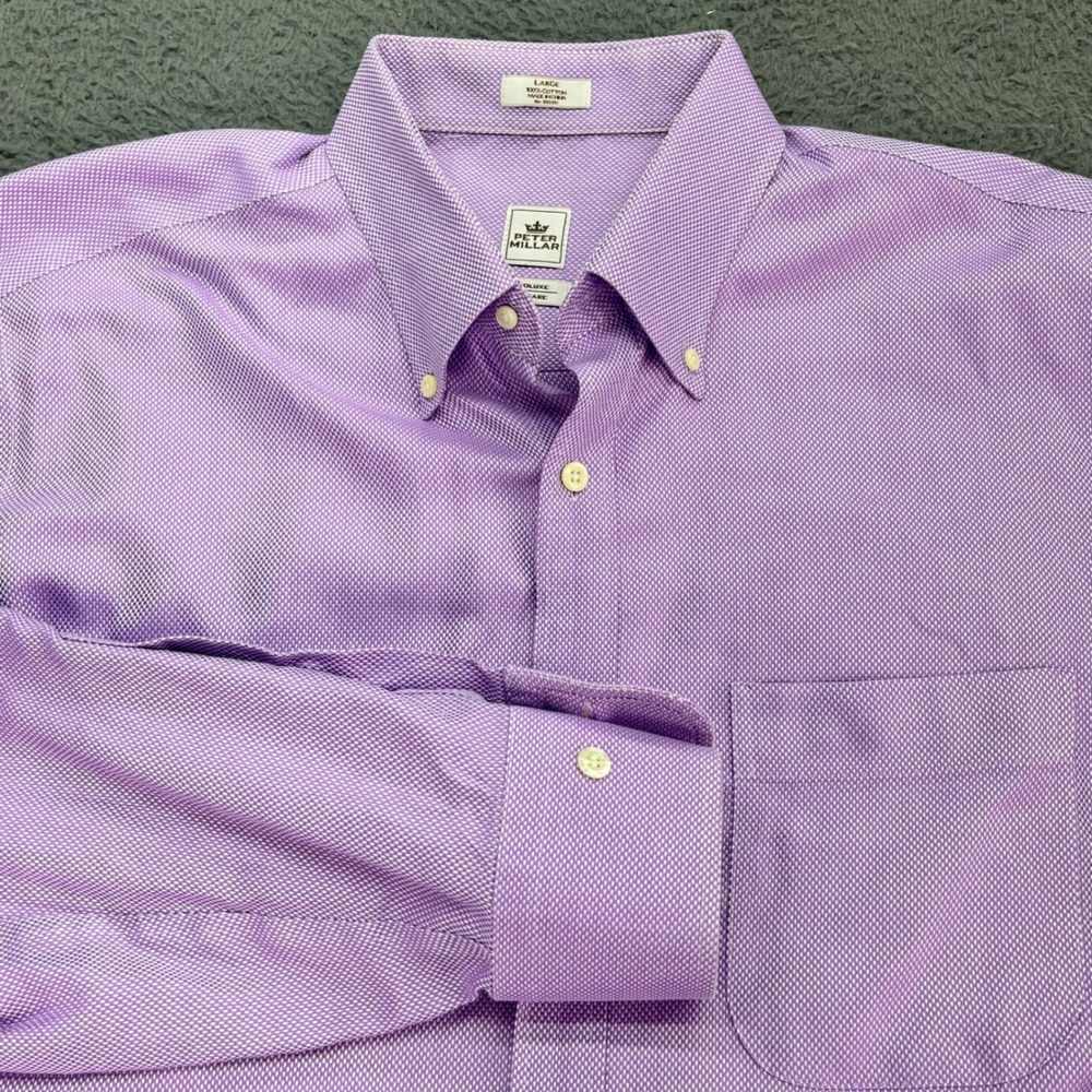 Peter Millar NanoLuxe Easycare Mens Large Purple Micro Dot Button Down Shirt‎